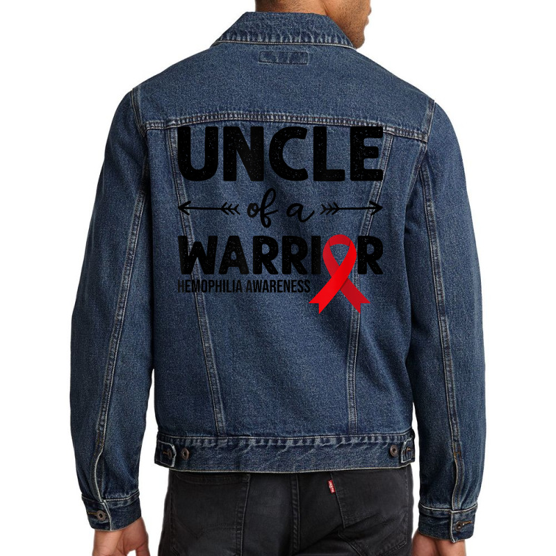 Mens Uncle Of A Warrior, Red Ribbon Hemophilia Awareness T Shirt Men Denim Jacket by cm-arts | Artistshot