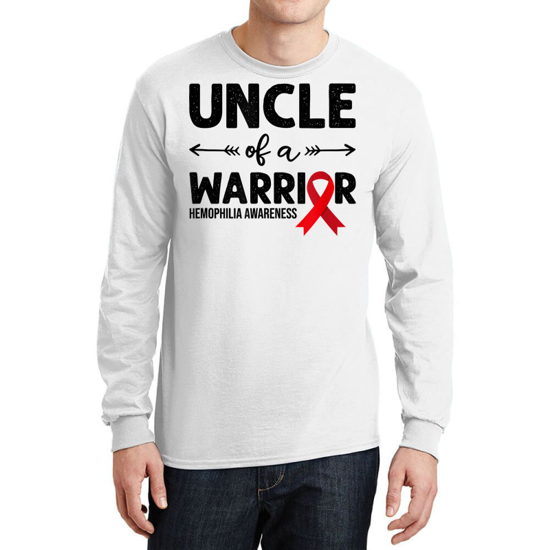 Mens Uncle Of A Warrior, Red Ribbon Hemophilia Awareness T Shirt Long Sleeve Shirts by cm-arts | Artistshot