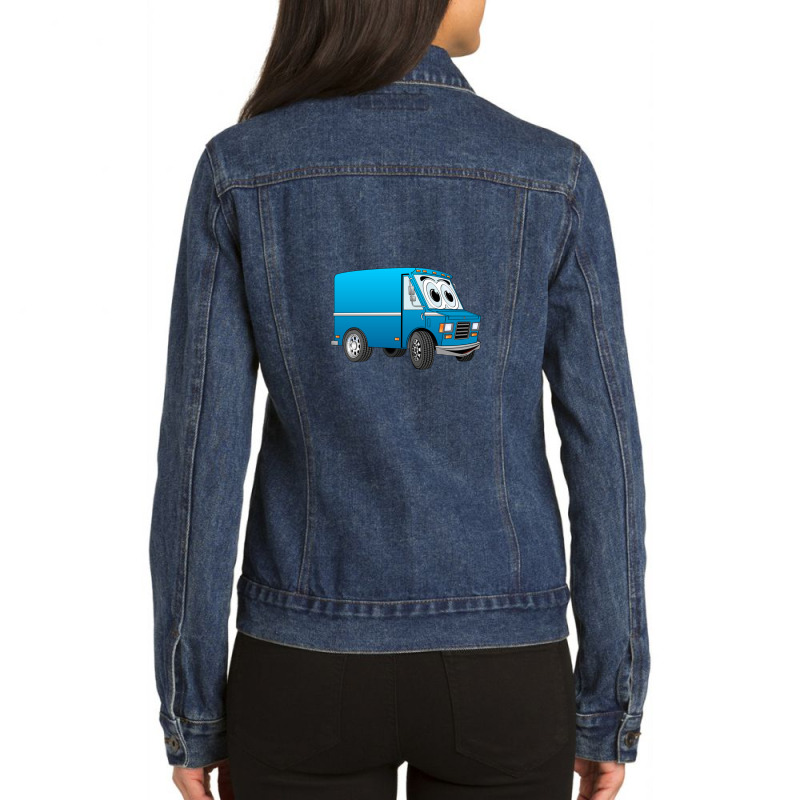 Blue Mini Van Cartoon 1 Ladies Denim Jacket by saterseim | Artistshot