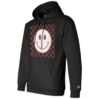 Retro Happy Face Checkered Pattern Smile Face Trendy Champion Hoodie | Artistshot