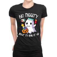 No Diggity Bout To Bag It Up Cute Ghost With Candy Pumpkin Ladies Fitted T-shirt | Artistshot