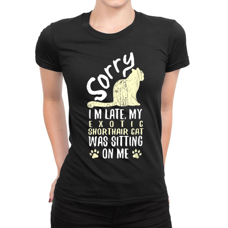 I'm Late My Exotic Shorthair Cat Was Sitting On Me Funny Ladies Fitted T-Shirt by Color | Artistshot