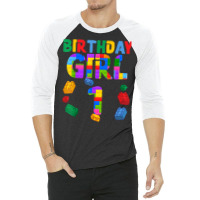 1st Birthday For Block Builder Girl 2021 Block Builder Girl 3/4 Sleeve Shirt | Artistshot