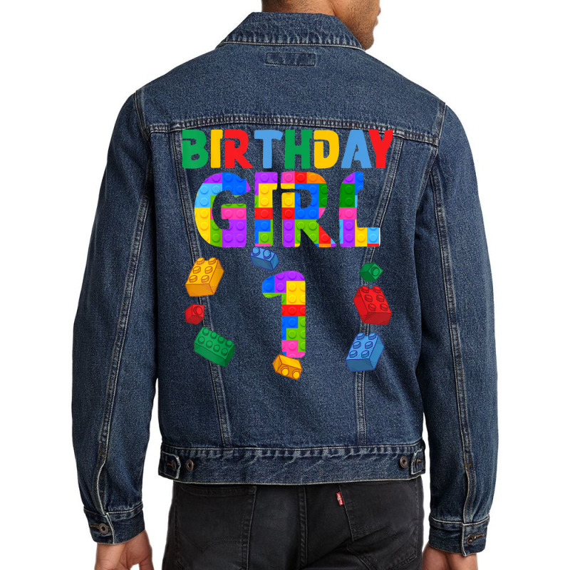 1st Birthday For Block Builder Girl 2021 Block Builder Girl Men Denim Jacket | Artistshot