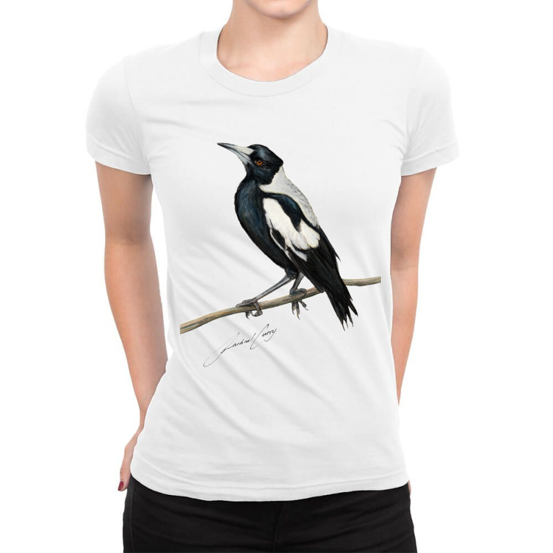 Magpie , Australian Bird Art With Artists Signature Ladies Fitted T-Shirt by MYNGOO | Artistshot