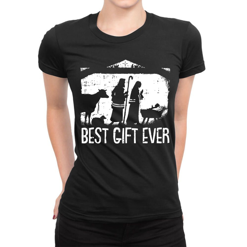 Best Ever Christmas Cool Jesus Nativity Scene Christian Ladies Fitted T-Shirt by cm-arts | Artistshot