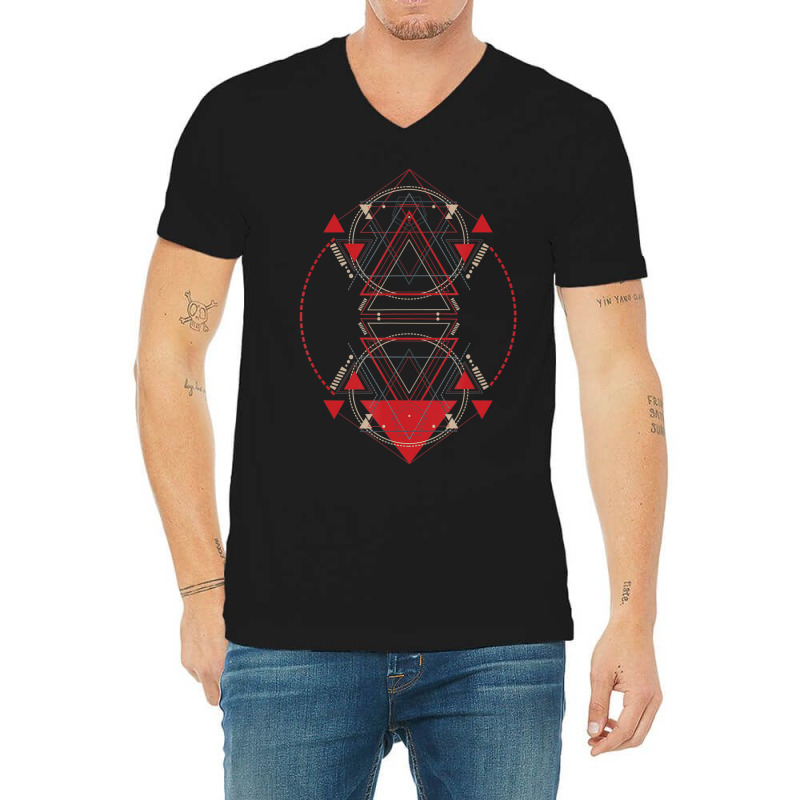 Alien Pyramid Abstract Geometry Sacred Geometry V-Neck Tee by doboc | Artistshot