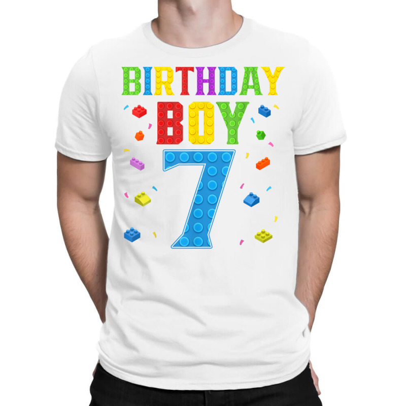 Cute 7th Birthday Gift 7 Years Old Block Building Boys Kids T Shirt T-shirt | Artistshot