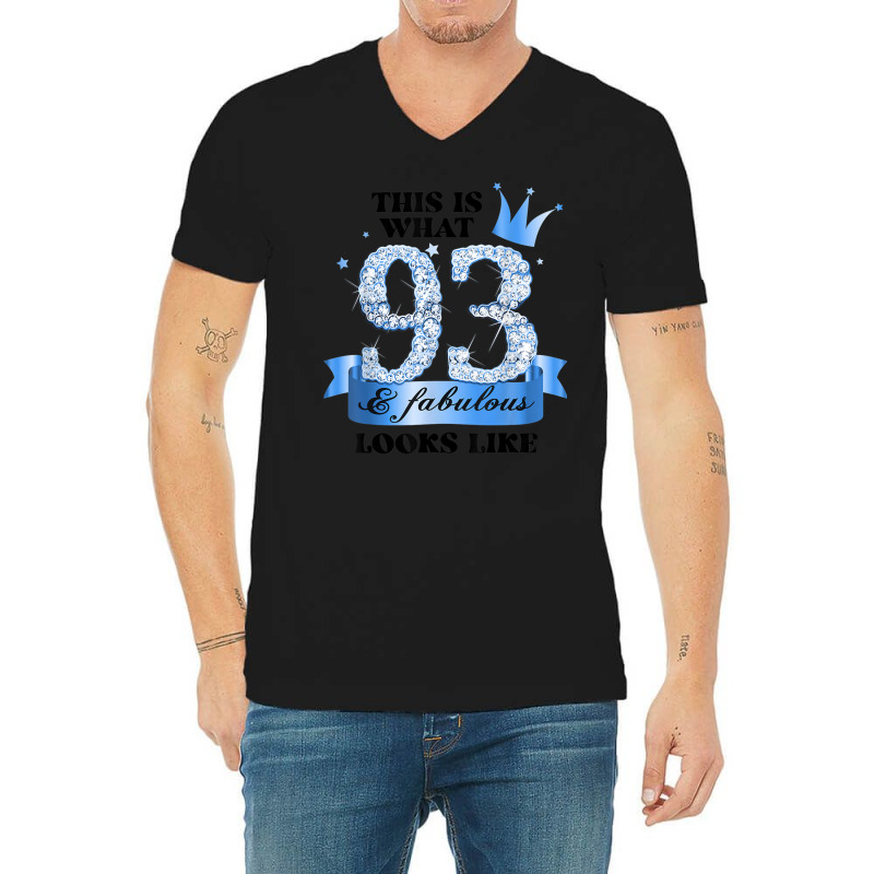 93 & Fabulous I Blue White Party Group Candid Photo Outfit V-neck Tee | Artistshot