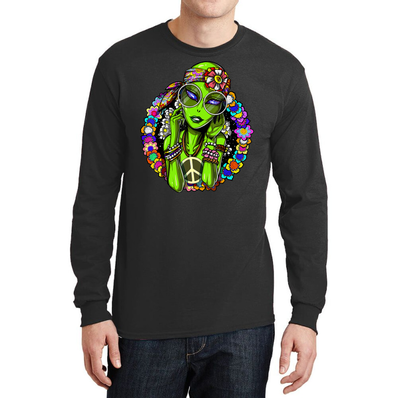 Space Alien Hippie Floral Peace Science Fiction Long Sleeve Shirts by phamkhao | Artistshot