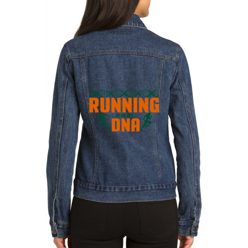 Running Is In My Dna Biology Motivation Genetics Workout Ladies Denim Jacket by cm-arts | Artistshot