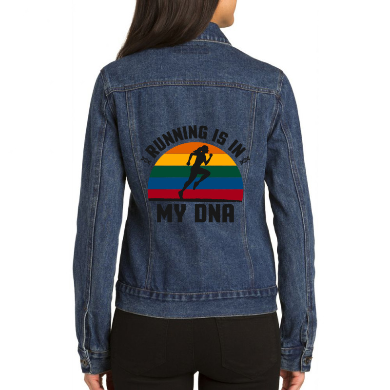 Running Is In My Dna Biology Motivation Genetics Workout Classic Ladies Denim Jacket by cm-arts | Artistshot