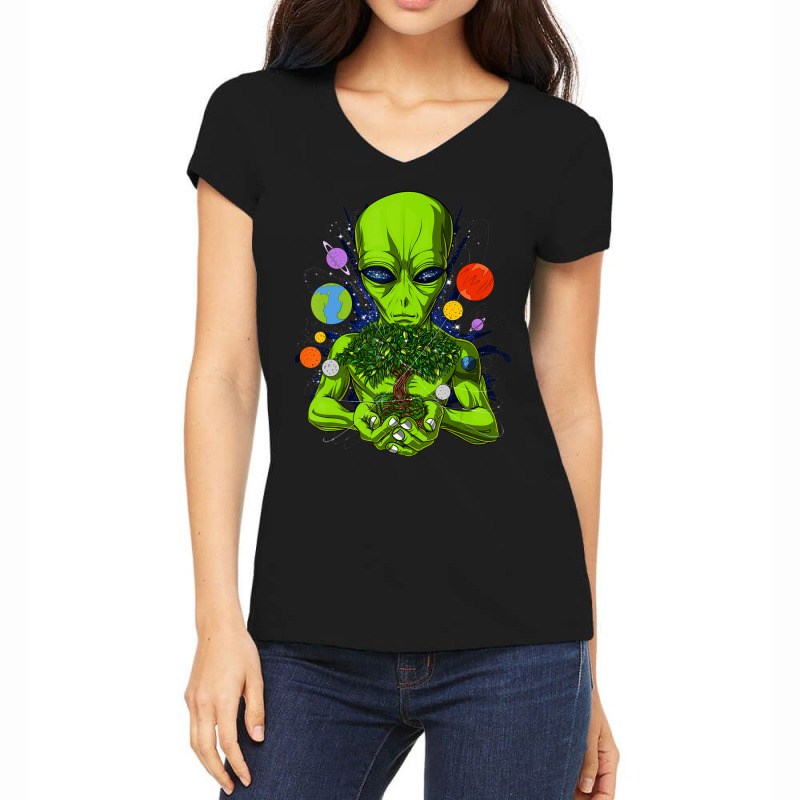 Space Alien Tree Of Life Cosmic Planets Science Fiction Women's V-Neck T-Shirt by phamkhao | Artistshot