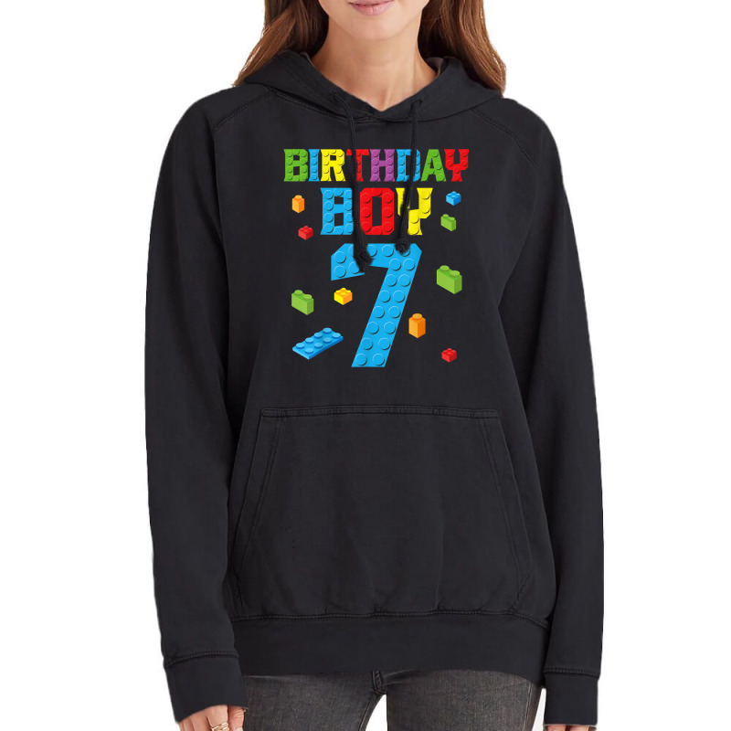 Master Builder 7th Birthday Boy 7 Seven Year Building Bricks Vintage Hoodie by Stunner | Artistshot