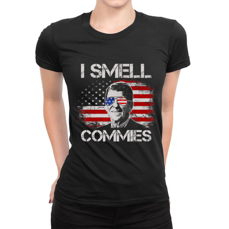 Vintage American Flag Political I Smell Commies Ladies Fitted T-Shirt by cm-arts | Artistshot