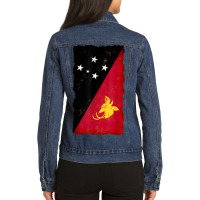 Distressed Papua New Guinea Flag National Pride Grunge Style Ladies Denim Jacket | Artistshot