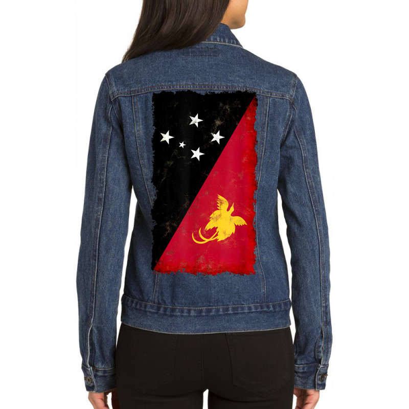 Distressed Papua New Guinea Flag National Pride Grunge Style Ladies Denim Jacket by Posh | Artistshot