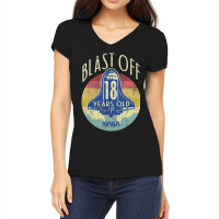 Space Shuttle Blast Off 18th Birthday Retro Portrait Women's V-neck T-shirt | Artistshot