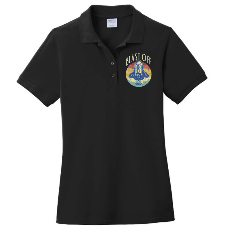 Space Shuttle Blast Off 18th Birthday Retro Portrait Ladies Polo Shirt by ledo | Artistshot