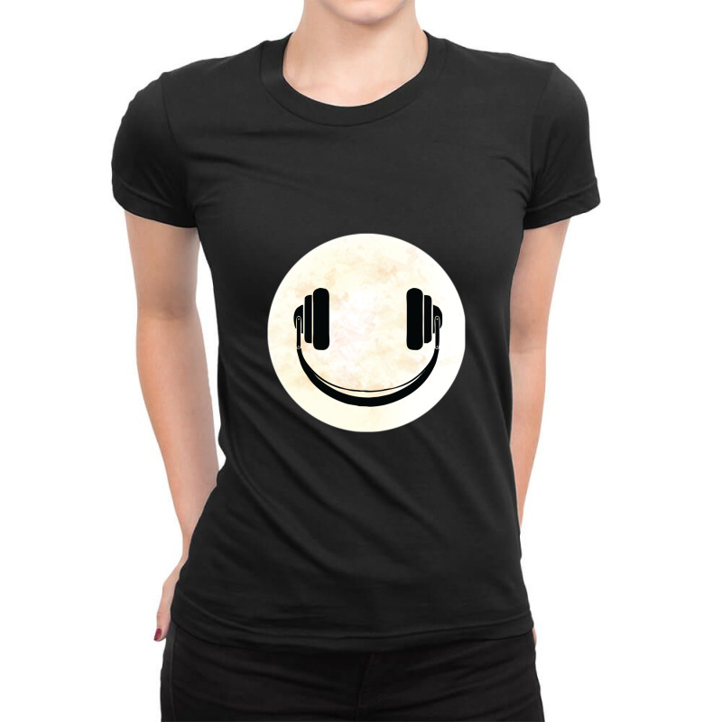 Headphones Music Smile Moon Ladies Fitted T-Shirt by RobertVanHorn | Artistshot