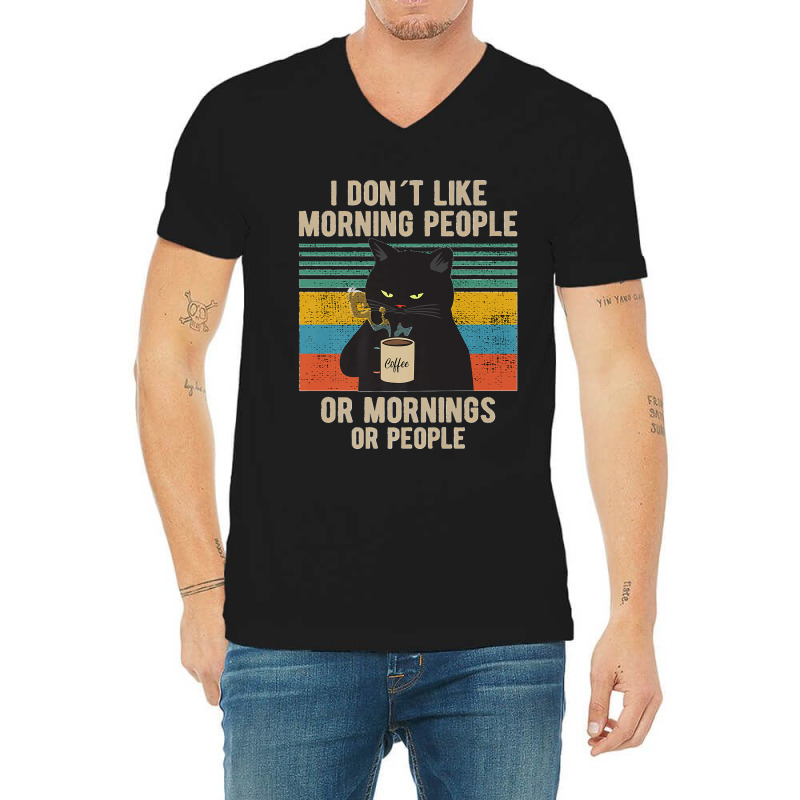 I Hate Morning People And Mornings And People Coffee Cat Premium V-Neck Tee by kevinnichols | Artistshot