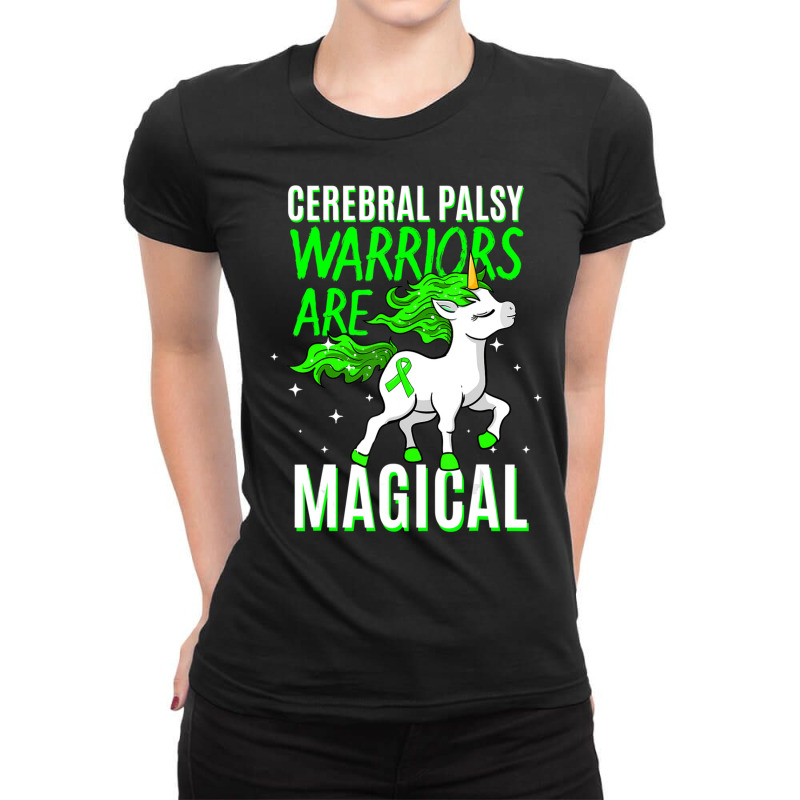 Cerebral Palsy Warrior Magical Unicorn Ataxic Green Ribbon Ladies Fitted T-Shirt by cm-arts | Artistshot