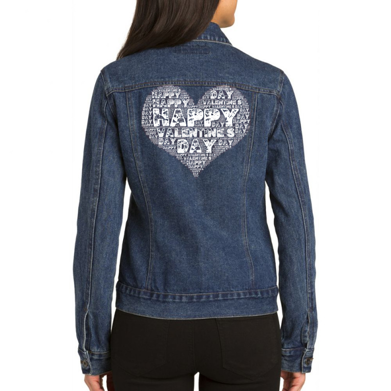 Happy Valentines Day Word Art Gift T  Shirt Happy Valentine's Day Word Ladies Denim Jacket by brekkeelton | Artistshot