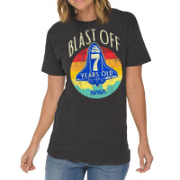 Space Shuttle Blast Off 7th Birthday Retro Portrait Vintage T-shirt | Artistshot