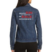 Hebrews 121 Run With Endurance The Race Religious Inspired Ladies Denim Jacket | Artistshot