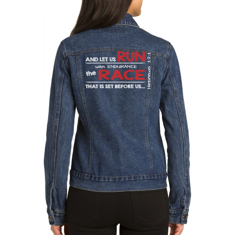 Hebrews 121 Run With Endurance The Race Religious Inspired Ladies Denim Jacket by Min03 | Artistshot