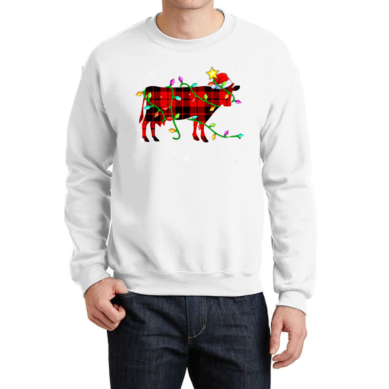 Dairy Cow Lover Christmas Santa Hat Xmas Lights Holidays Long Sleeve T Crewneck Sweatshirt | Artistshot