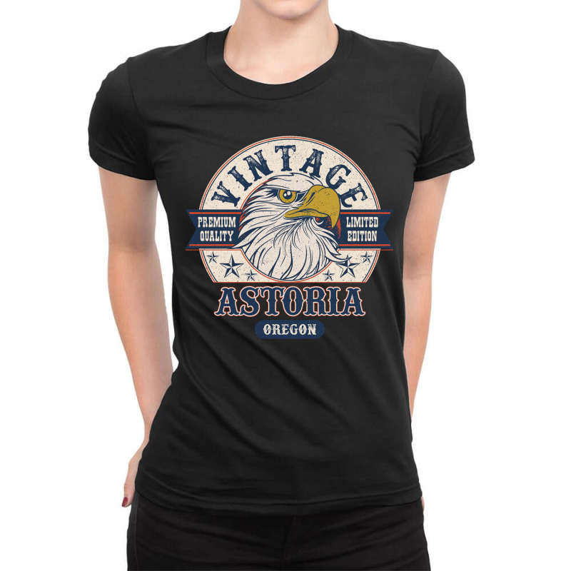 Retro Bald Eagle Astoria Oregon Vintage Limited Edition Ladies Fitted T-Shirt by Bananamiropera | Artistshot