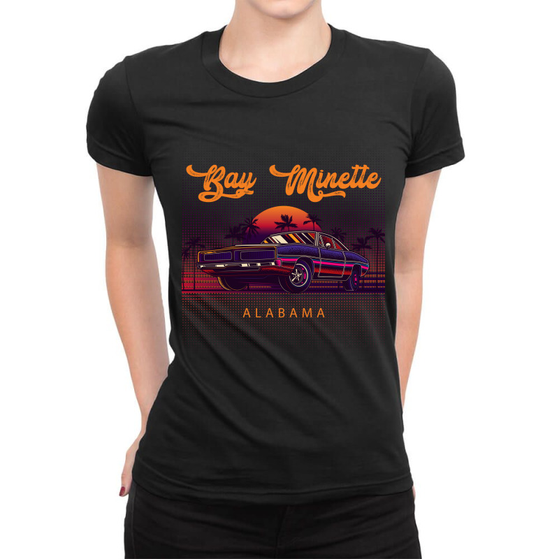 Bay Minette Alabama Retro Vintage 80s 90s Muscle Cars Retrowave Aesthe Ladies Fitted T-Shirt by pancakespienova | Artistshot