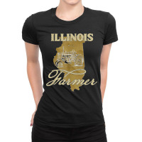 Illinois Farmer Tractor Lover State Map Farming Local Farmer Ladies Fitted T-shirt | Artistshot