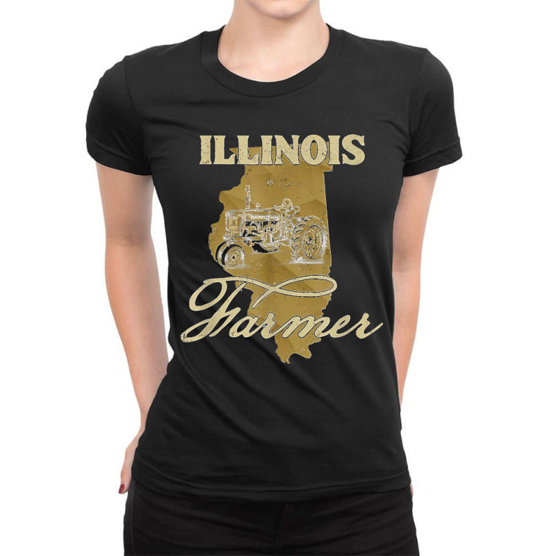 Illinois Farmer Tractor Lover State Map Farming Local Farmer Ladies Fitted T-Shirt by Aaronnderouin | Artistshot