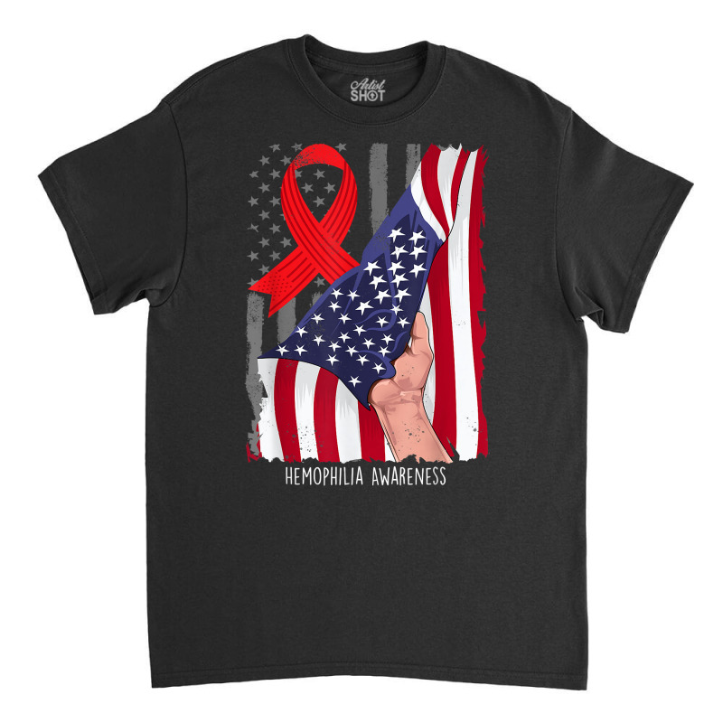 Hemophilia Awareness Vintage American Flag Red Ribbon T Shirt Classic T-shirt by cm-arts | Artistshot