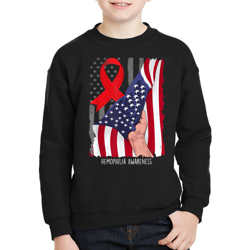 Hemophilia Awareness Vintage American Flag Red Ribbon T Shirt Youth Sweatshirt by cm-arts | Artistshot