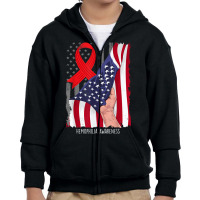 Hemophilia Awareness Vintage American Flag Red Ribbon T Shirt Youth Zipper Hoodie | Artistshot