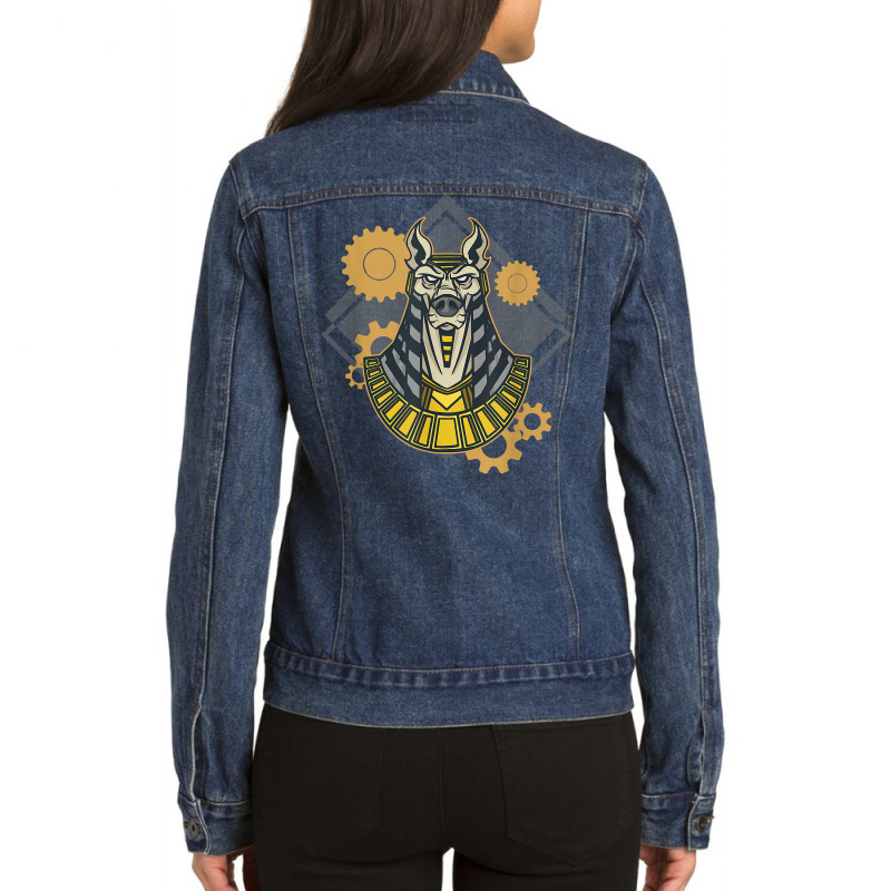 Vintage Steampunk Dog Egypt God Pharao Anubis T Shirt Ladies Denim Jacket by cm-arts | Artistshot