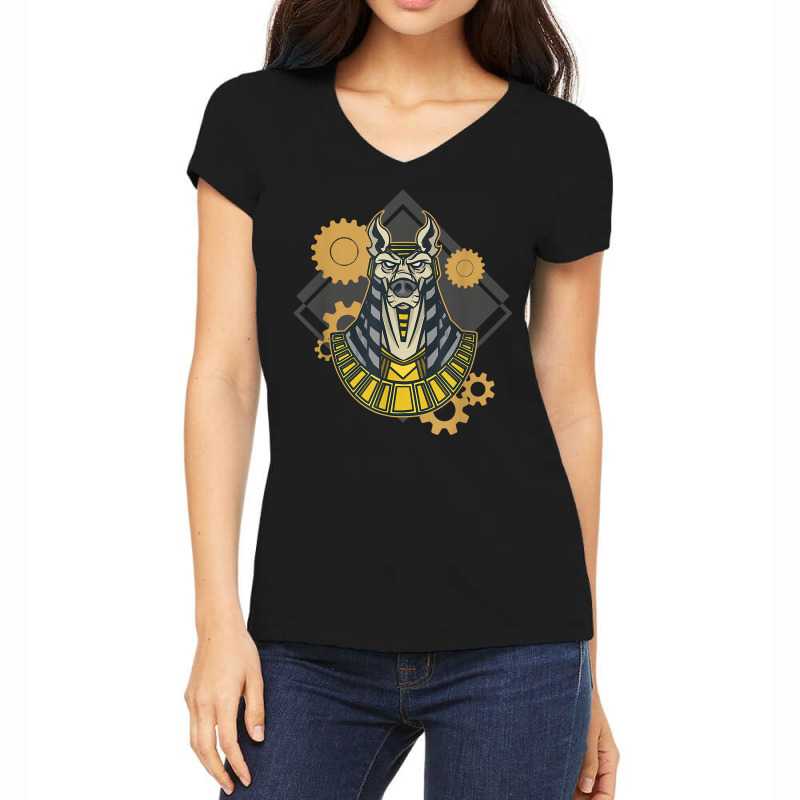 Vintage Steampunk Dog Egypt God Pharao Anubis T Shirt Women's V-Neck T-Shirt by cm-arts | Artistshot