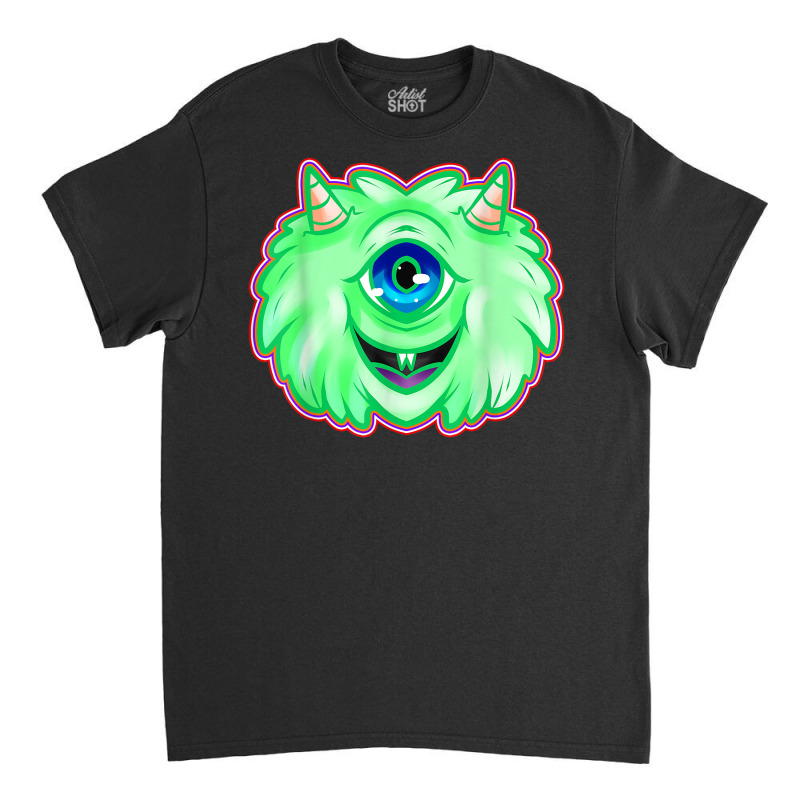 Fluffy Green One Eyed Monster With Horns Halloween Classic T-shirt | Artistshot