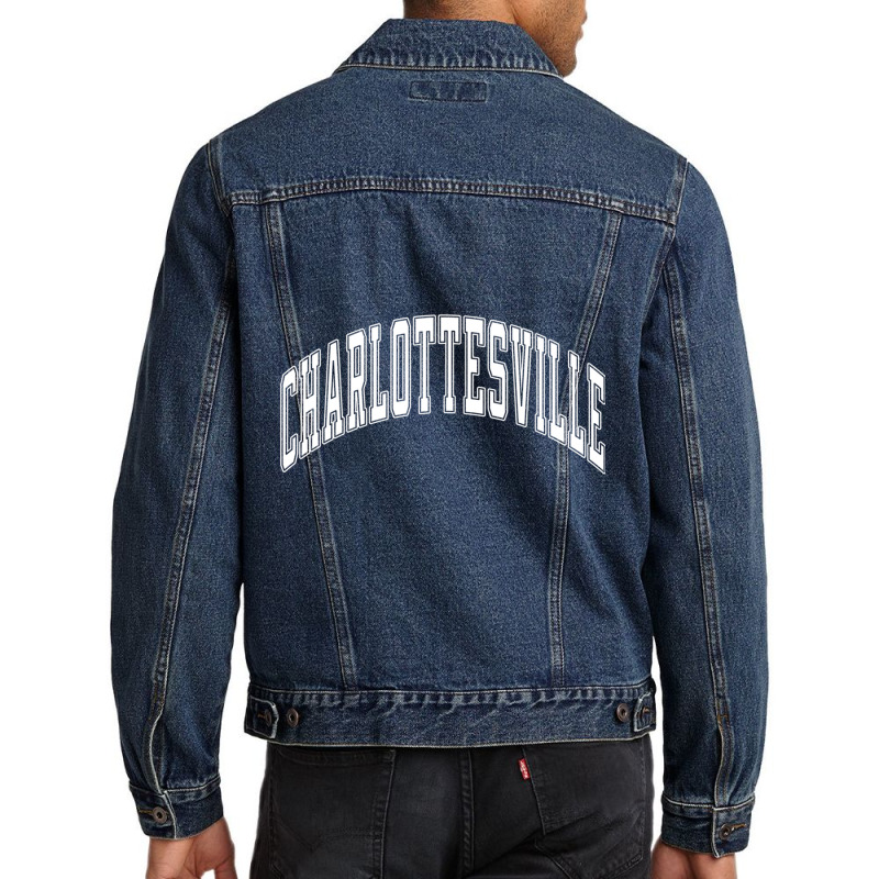 Charlottesville Virginia Va Varsity Style White Text Long Sleeve T Shi Men Denim Jacket | Artistshot