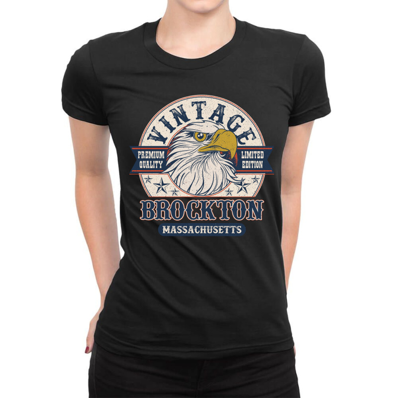 Retro Bald Eagle Brockton Massachusetts Vintage Limited Edition Ladies Fitted T-Shirt by Bananamiropera | Artistshot