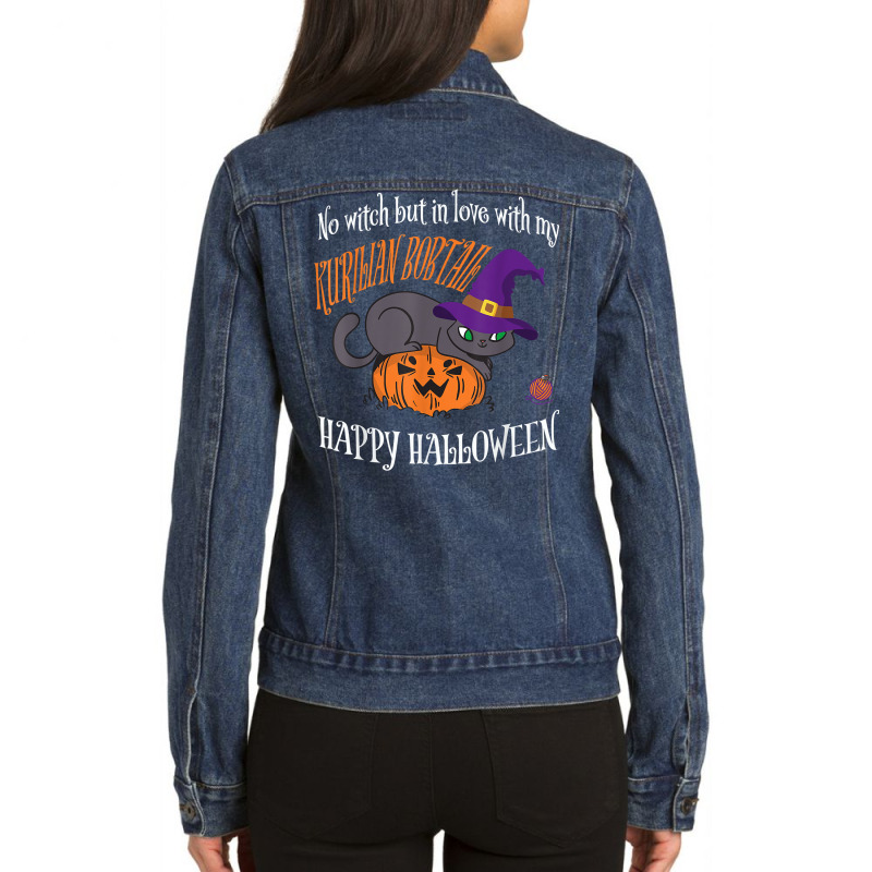 Kurilian Bobtail   Cat Lover Not A Witch Funny Halloween T Shirt Ladies Denim Jacket by cm-arts | Artistshot