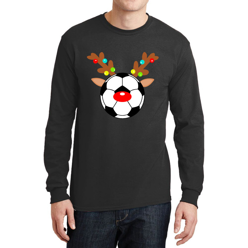 Christmas Reindeer Soccer Ball Design Sports Lover Long Sleeve Shirts | Artistshot