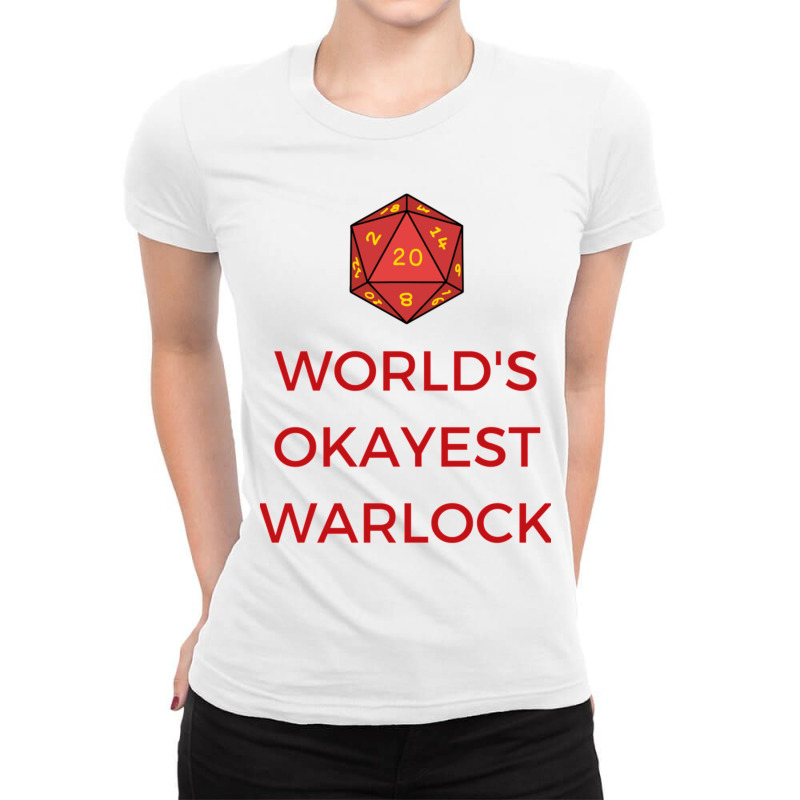 Worlds Okayest Warlock With D20 Dice Ladies Fitted T-Shirt by cm-arts | Artistshot