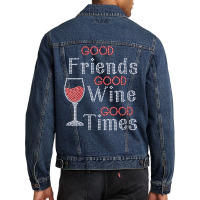 Womens Good Friends Good Wine Good Times Bling Rhinestone V Neck T Shi Men Denim Jacket | Artistshot