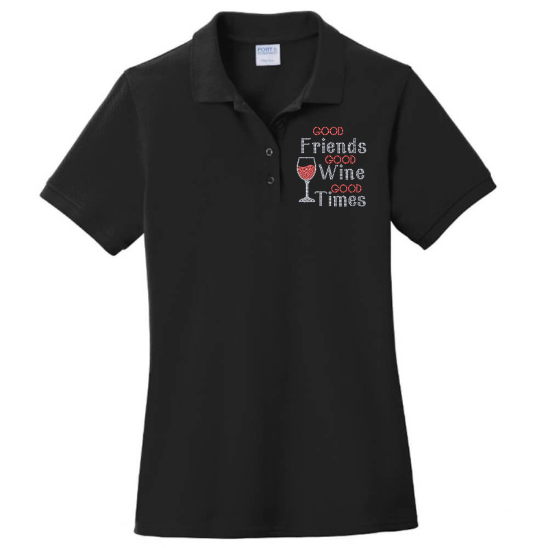 Womens Good Friends Good Wine Good Times Bling Rhinestone V Neck T Shi Ladies Polo Shirt by cm-arts | Artistshot