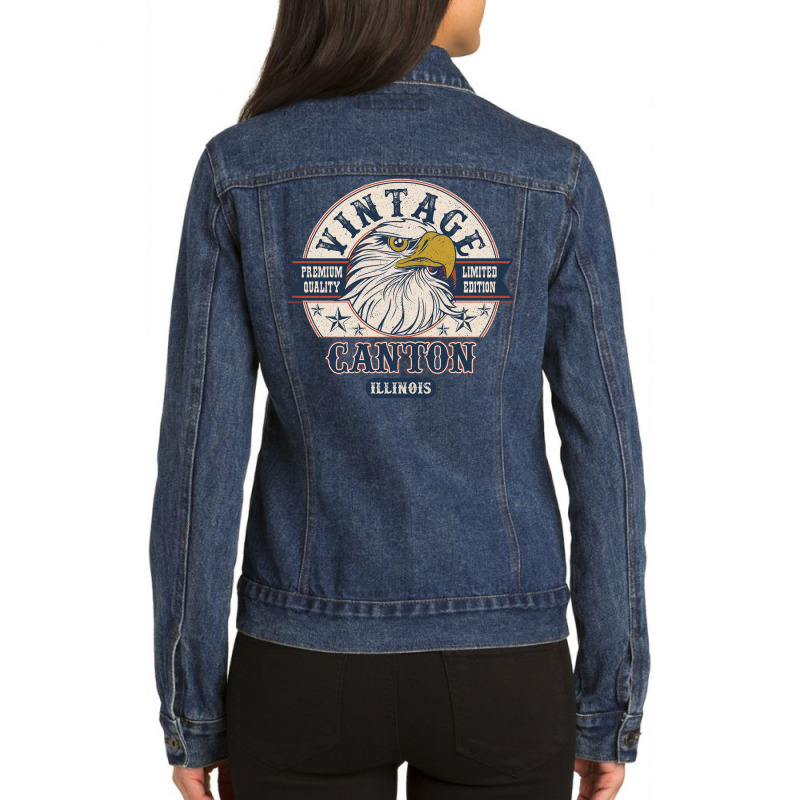 Retro Bald Eagle Canton Illinois Vintage Limited Edition Ladies Denim Jacket | Artistshot