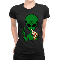 Alien Pizza Eating Peace Space Area-51 Halloween Ladies Fitted T-shirt | Artistshot